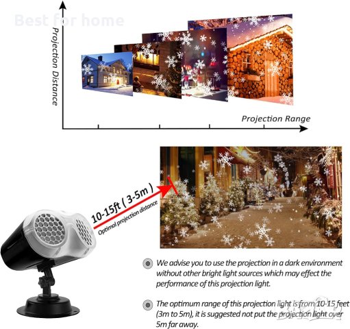 ROVLAK Коледна вътрешна и външна лампа за проектор снежинка за коледни партита, с дистанционно, снимка 4 - Други - 42638993