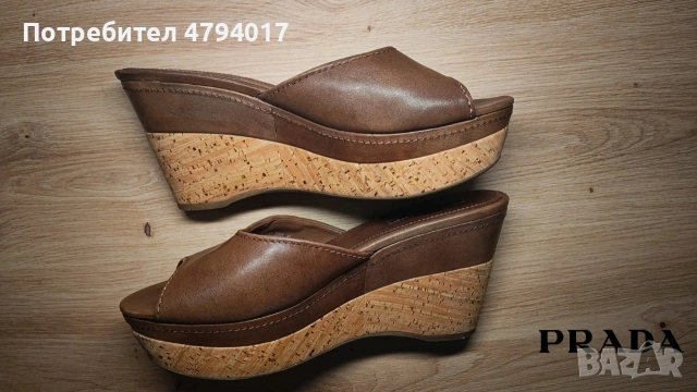 Оригинални Prada сандали с коркова платформа, размер 40, кафяви