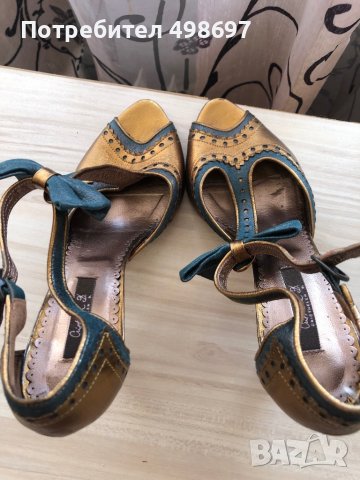 Елегантни сандали на ток, златни и сини, Cristhelen B. , 37 , снимка 4 - Сандали - 36687789