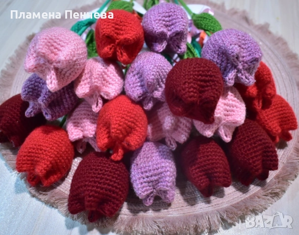 плетени лалета, снимка 6 - Изкуствени цветя - 53109073