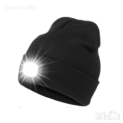 Унисекс LED шапка с вградена светлина – топла зимна плетена шапка за спорт, бягане, туризъм и къмпин, снимка 5 - Шапки - 51986477
