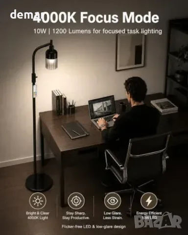 Лампион LED подова лампа VARICART 170 cm с RGB и опушен стъклен абажур, снимка 4 - Лампиони - 55776127