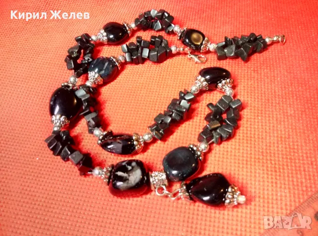 ЕФЕКТНА РЕТРО АРТ СТИЛ ОГЪРЛИЦА от КАМЪЧЕТА ЧЕРЕН АХАТ ХЕНД МЕЙД НАКИТ КОЛИЕ 47333, снимка 5 - Колиета, медальони, синджири - 47282909