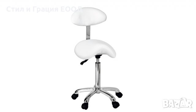 Козметичен/фризьорски стол - табуретка с облегалка Organic+ 61/80 см - бяла/зелена/черна, снимка 1