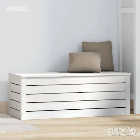 vidaXL Кутия за съхранение, бяла, 89x36,5x33 см, борово дърво масив, снимка 3 - Скринове - 56147933