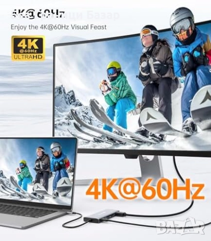Нова 12 в 1 USB-C докинг станция с Dual 4K HDMI, VGA и 100W зареждане, снимка 3 - Друга електроника - 52742638