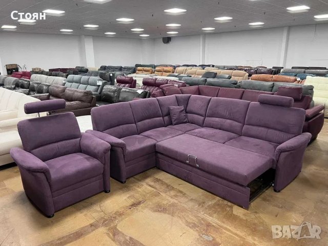 Лилав ъглов диван от плат с функция сън и фотьойл "PP-HS14006", снимка 4 - Дивани и мека мебел - 39971345