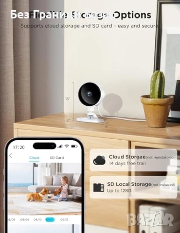 Нови 2 броя Вътрешна охранителна камера 1080P WiFi Нощно виждане AI, снимка 4 - Други - 53048474