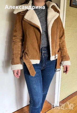 Дамско кожено яке кожух на ZARA / Зара от естествена кожа велур , снимка 5 - Якета - 51944731