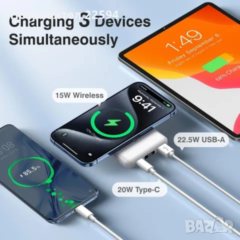 MagSafe магнитна безжична захранваща банка 10000mAh 22.5W PD LED – 10 000mAh, снимка 3 - Безжични зарядни - 56238022