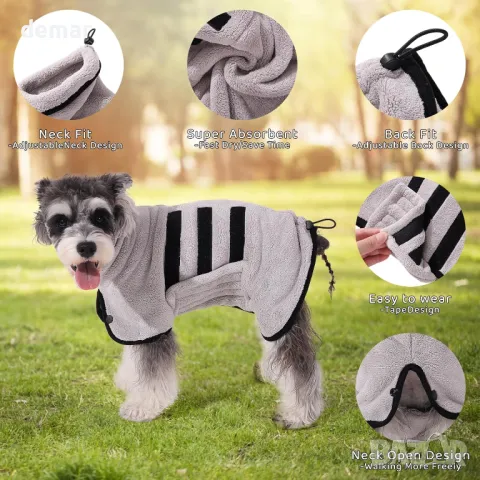 Микрофибърен халат за домашни любимци, Регулируема яка и каишка за корем, размер М, снимка 4 - За кучета - 47291359