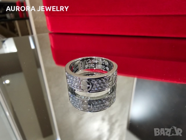 CARTIER Love Band White Gold Classic Model Paved Diamonds Пръстен, снимка 4 - Пръстени - 52830567