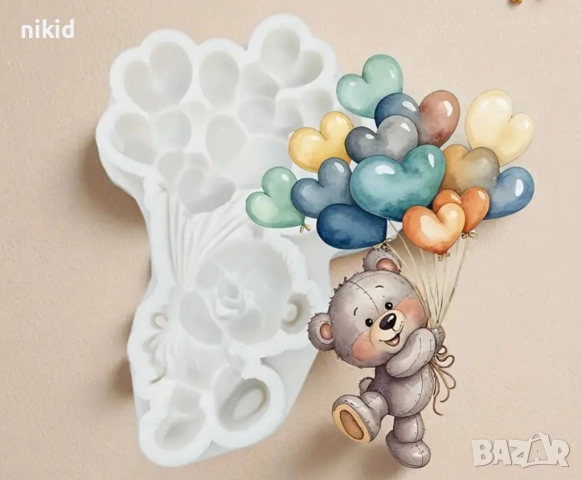 2 вида мече с голяма връзка балони силиконов молд форма фондан шоколад гипс пано декор, снимка 4 - Форми - 49839477