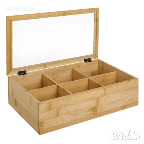 Бамбукова кутия за чай, С капак, Кафяв, снимка 2 - Декорация за дома - 52490461