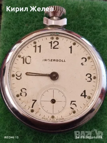Стар джобен часовник INGERSOLL MADE IN BRITAIN рядък за КОЛЕКЦИОНЕРИ 53622, снимка 2 - Антикварни и старинни предмети - 55816059
