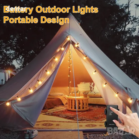 DSLebeen Festoon Lights, акумулаторна 5000mAh батерия, G40 LED стрингови светлини, 12 м, топло бяло, снимка 8 - Лед осветление - 47999974
