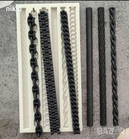 6 вида ланец въже верига верижка каишка борд кант силиконов молд форма фондан шоколад гипс декор, снимка 3 - Форми - 50900426