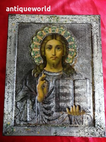 Стара РУСКА Икона Исус Христос 19 Век., снимка 1 - Антикварни и старинни предмети - 42274969