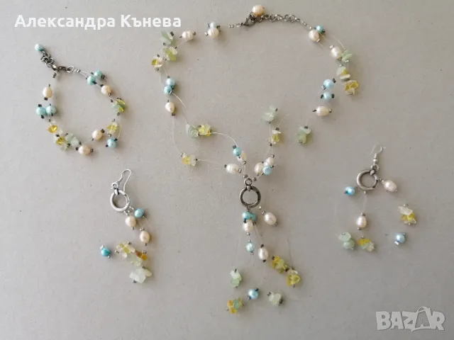 Бутиков комплект колие, гривна и обеци от полускъпоценни камъни , снимка 2 - Гривни - 50299486