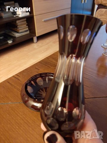 Ваза и пепелник червен кристал винтидж, снимка 2 - Вази - 34463539