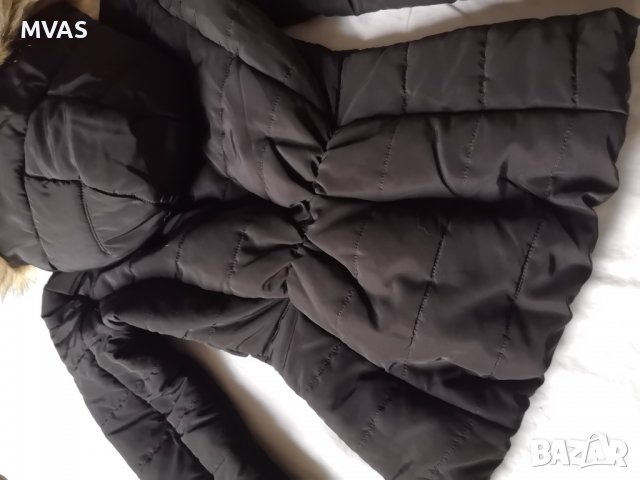 Черно дамско яке - 45% H&M с пухкава качулка XS, снимка 6 - Якета - 38197600