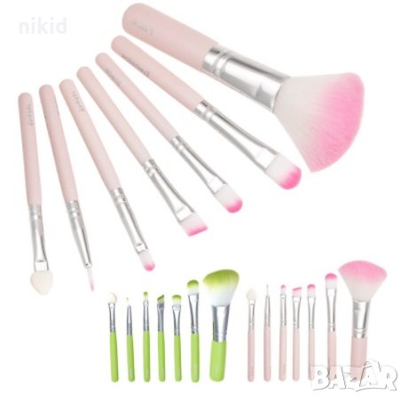 7 бр къси четки за грим сенки сини зелени розови дръжки гримиране, снимка 2 - Други - 12791953