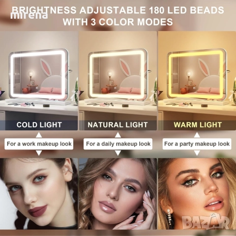 Лед LED Огледало Hollywood с осветление, 3 цвята, 580 x 480 мм c105, снимка 7 - Огледала - 51546933