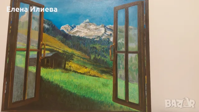 Ръчно рисувана картина с 3D ефект прозорец 
