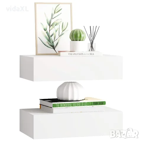vidaXL Стенни рафтове с чекмеджета, 2 бр, бели, 40x23,5x10 см, МДФ, снимка 4 - Етажерки - 56146948
