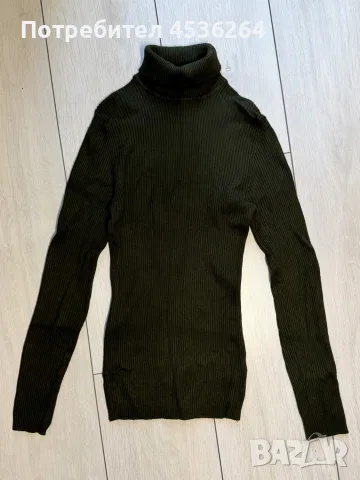 Блуза с висока яка цвят каки, XS-S