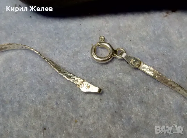 НЕЖНА ЛЕНТОВИДНА МАРКОВА СРЕБЪРНА ГРИВНА СРЕБРО 925 K. C ITALY с БЯЛА ПОЗЛАТА 20965, снимка 8 - Гривни - 49605949