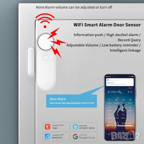 WiFi Аларма с пищялка за Врата / Прозорец