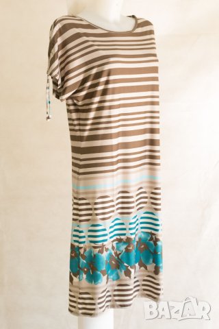 Рокля в бежово, кафяво и синьо Cesy Fashion - 2XL, снимка 4 - Рокли - 42593597
