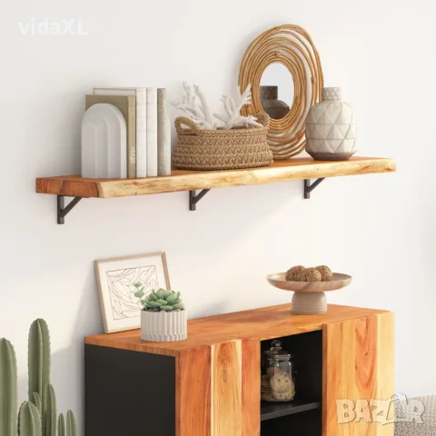 vidaXL Стенен рафт, 120x20x2,5 см, правоъгълен, масив акация, жив ръб, снимка 2 - Етажерки - 56147318