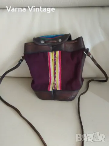  Стилна дамска чанта от естествена кожа и плат в етно стил, снимка 2 - Чанти - 49914416