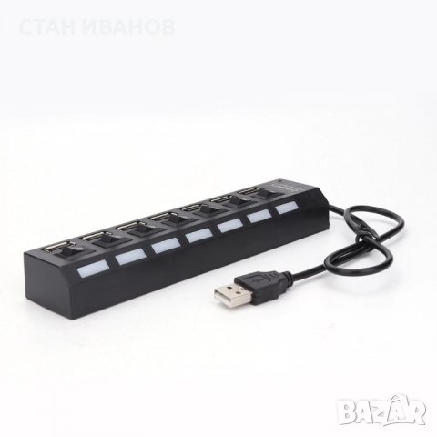 USB Хъб, Модел EW07PH, 7 порта, Копче за включване и изключване, снимка 4 - Кабели и адаптери - 36853690