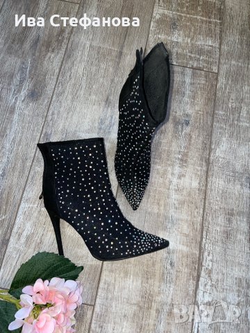Разкошни официални  боти с камъни диаманти блестящи цирконий Shoe Aquarium, снимка 7 - Дамски боти - 42814251