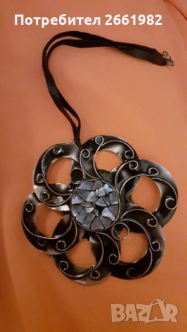 Уникално колие цвете със син седеф-ръчна изработка, снимка 3 - Колиета, медальони, синджири - 34299136