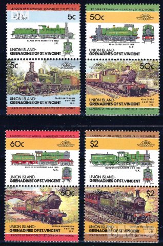 Сейнт Винсент и Гренадини 1985 /Обединени острови/- Leaders of the World 3 локомотиви  MNH, снимка 1 - Филателия - 42364001