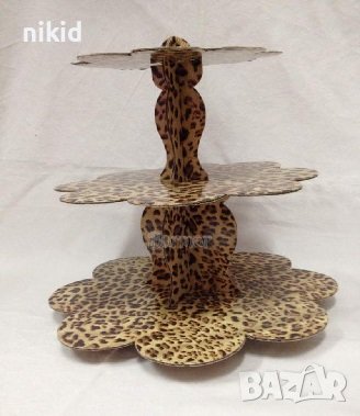 3 етажна Триетажна поставка стойка за мъфини картонена леопардови шарки диви зоо животни, снимка 2 - Други - 37552907