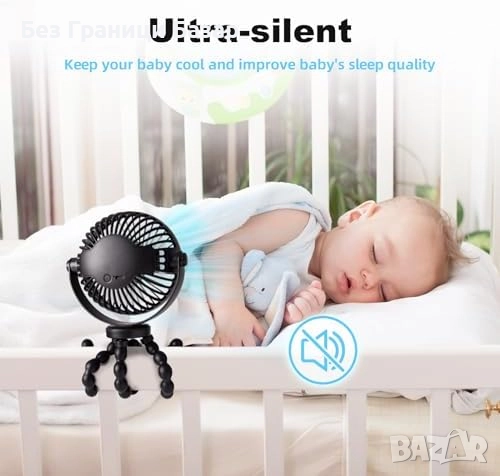 Нов Вентилатор за Бебе, Количка, Колa – 3 Скорости, Безопасен и Тих, снимка 4 - Други стоки за дома - 51488239
