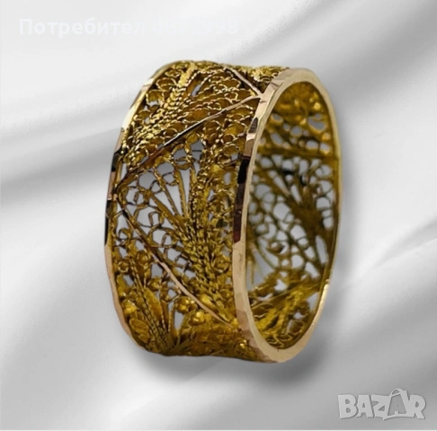 Филигранен пръстен халка – 14 карата злато, снимка 2 - Пръстени - 53266061