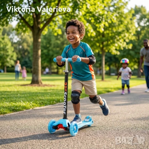 НОВО.Детска сгъваема тротинетка 21st Scooter със светещи силиконови колела,