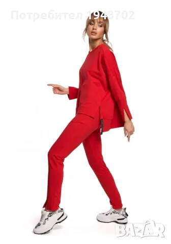 Спортно-елегантен дамски панталон в червен цвят M493 MOE, снимка 3 - Панталони - 47764496