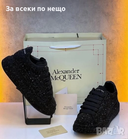 Alexander McQueen Дамски Черни Блестящи Маратонки 👟Дамски Спортни Обувки Код P1673