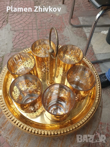 стар японски позлатен поднос с шест чаши , снимка 7 - Чаши - 54202747