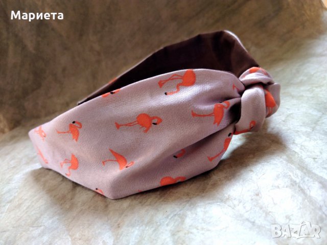 ❤️Диадема с фламинго Диадема от плат Ръчна Изработка Диадема с възел в розово , снимка 2 - Аксесоари за коса - 29601631