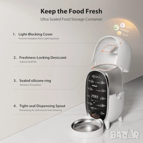 3L Автоматична хранилка за котки DUDUPET с таймер и гласово повикване, снимка 3 - За котки - 52437069