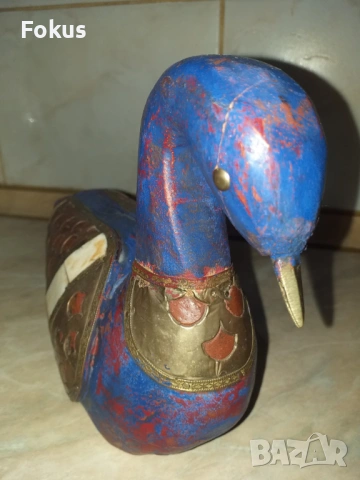 Страхотна синя дървена патица патка с месинг и кост, снимка 2 - Антикварни и старинни предмети - 53356489