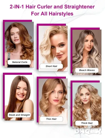 Преса за коса 2в1 за къдрене и изправяне с извити плочи и дисплей, снимка 6 - Преси за коса - 49389730